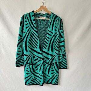 Vintage 90s Abstract Teal Longline Open Sweater by French Rags